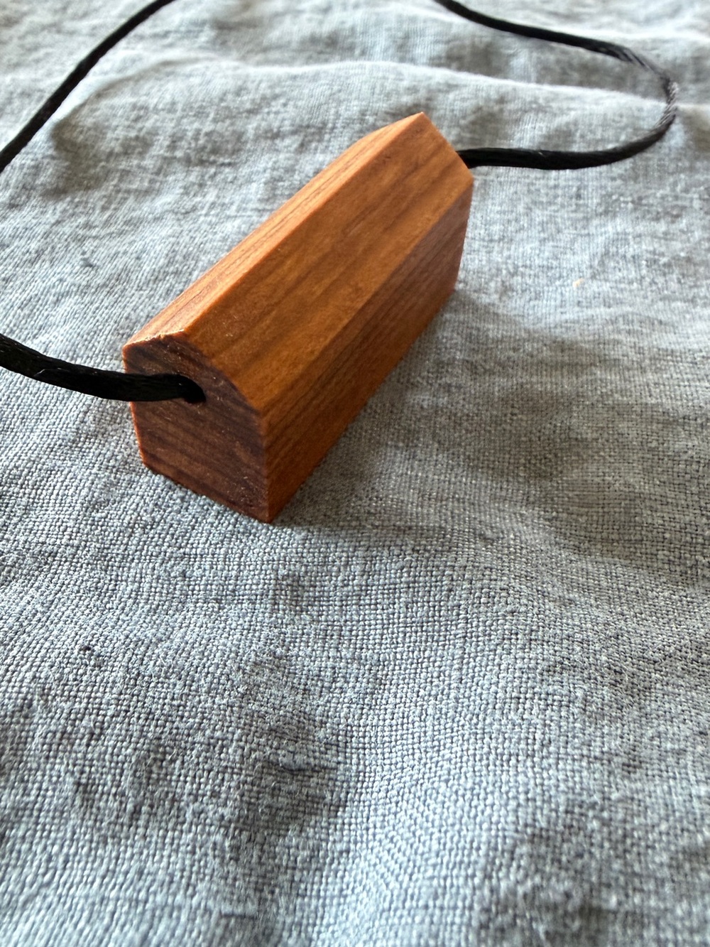 Mignon Faget Wood Block Pendant Necklace in Brown with Black Cord